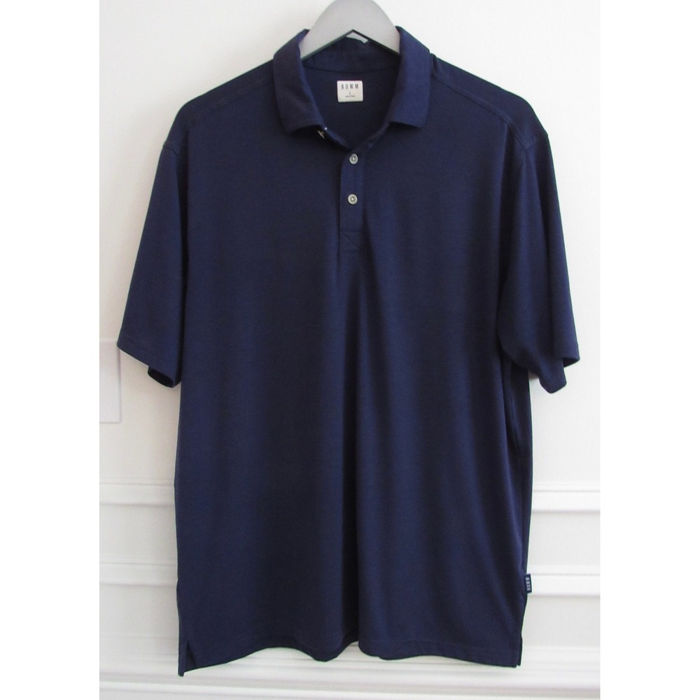 Men's L ROWM Short Sleeve Polo‎ Shirt Navy Blue